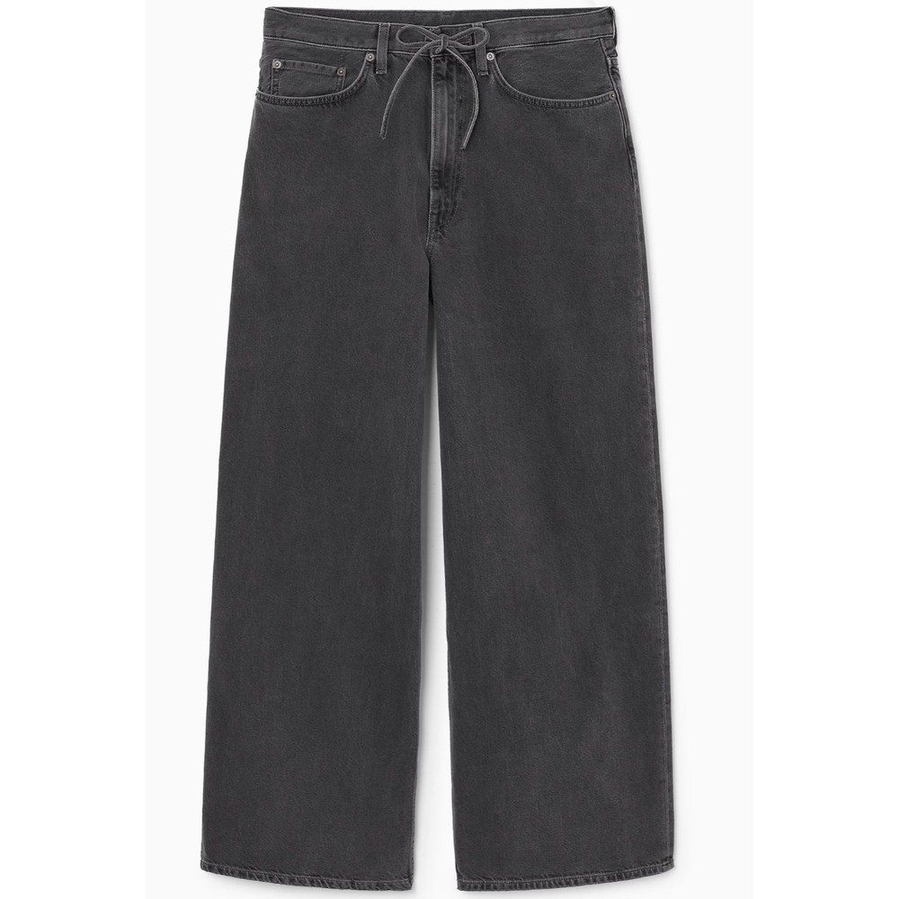 COS Wide Leg Drawstring Jeans 38 Gray High Rise Washed Denim 100% Cotton